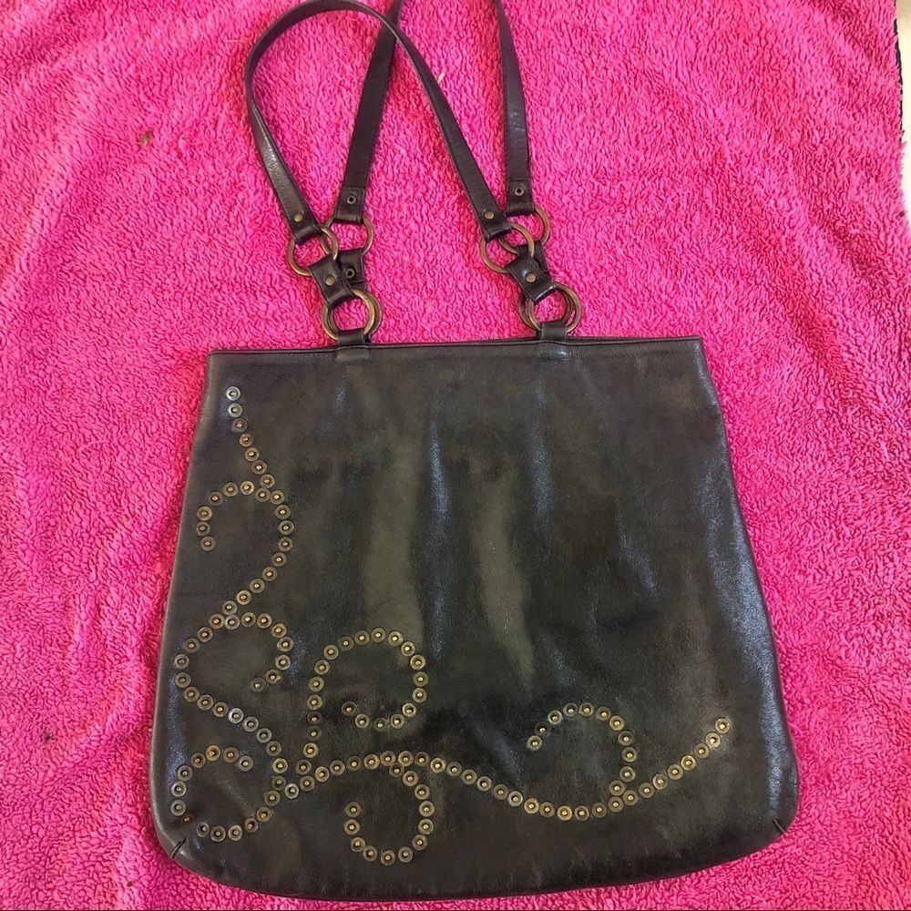 BERGE black leather stubs detail shoulder bag